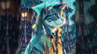 a_cat wearing a raincoat in.mp4