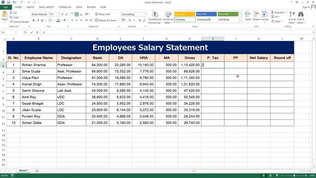 How to Create Salary Statement in MS Excel | Salary Sheet in Excel | Employees Salary Statement