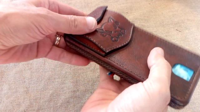 Чехол для смартфона на ремень с небольшим кошельком и двумя картами