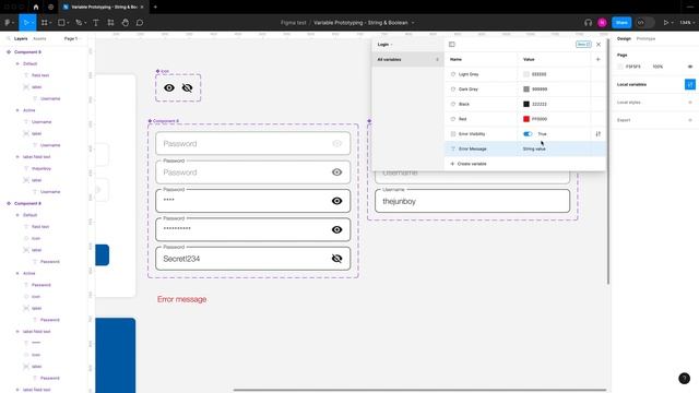 Figma Variables Pt1 ⚡ - Login screen prototype with string and boolean variables