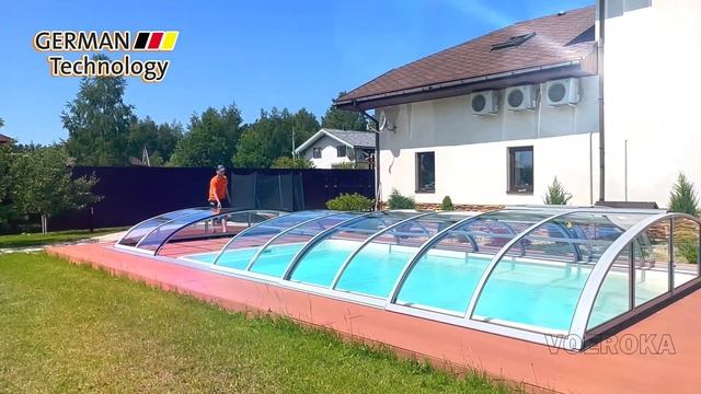 Павильон для бассейна модель FLAIR. Прозрачный поликарбонат. Цвет профиля СЕРЕБРО