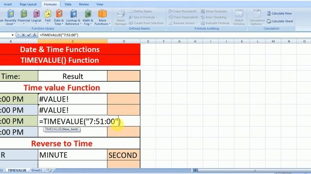 TIMEVALUE Function IN EXCEL, TIMEVALUE() Function, Date & Time Functions IN EXCEL, WHY ERROR ,