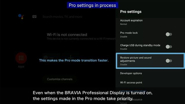 BRAVIA 4K Professional Displays Tips - Pro settings: Restore picture and sound adjustments