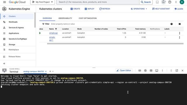 Creating kubernetes cluster in Google Cloud