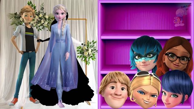 Неправильная любовная пара Леди Багг Кот Нуар Гадюка Эльза Джек Фрост Анна Чудесны Чудесные головы