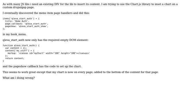 Drupal: How to properly use a JS library that inserts content into existing DIV?