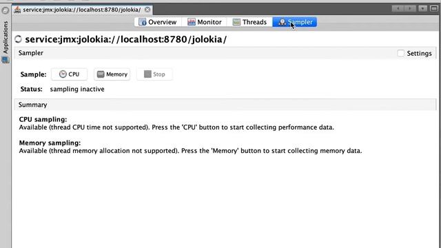 jvisualvm connected to a JVM with Jolokia (Works in progress!)