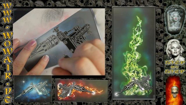 Airbrush by Wow No.681 " Tattoo Machine " with english commentary HD