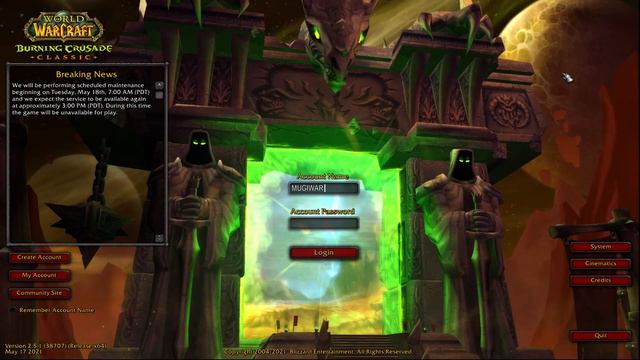 WORLD OF WARCRAFT: THE BURNING CRUSADE CLASSIC| Menu Theme