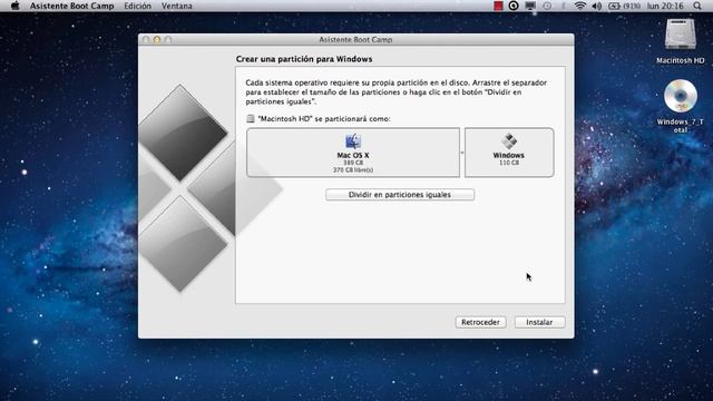 Como instalar  W7 en Mac Book Pro con OS X Lion 10.7.4.