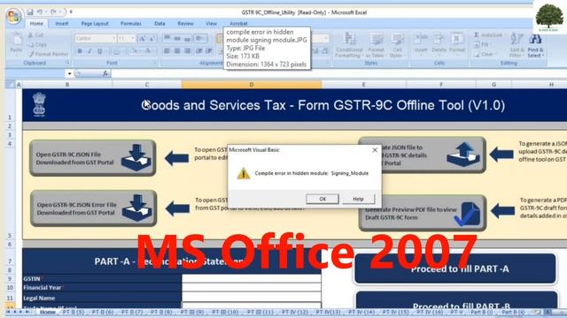 Compile error in hidden module signing module in excel