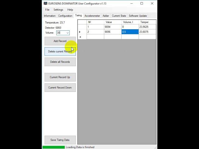 Tank calibration with Eurosens Dominator fuel level sensor