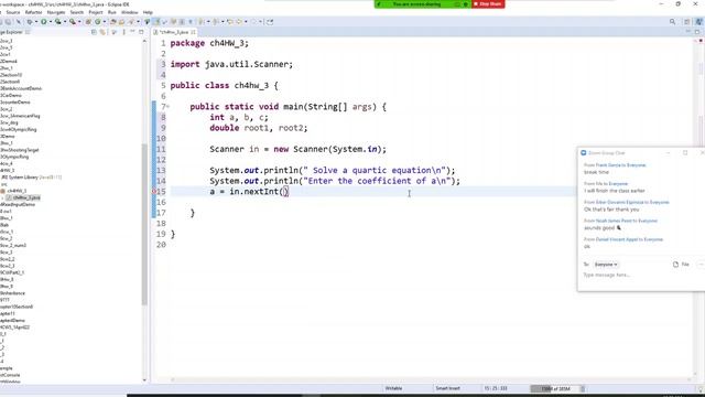 Java Programming, Solving a quartic equation ( ax2 + bx + c). calculates and display the two roots