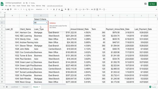 Google Sheets Query with Drop Down List Criteria