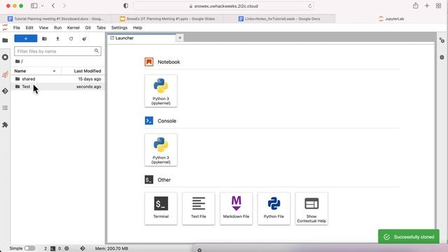 SnowEx 2022: Clone a repo using juypterlab-git