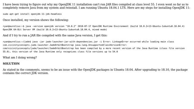 OpenJDK 11 can't run Java 11 JARs