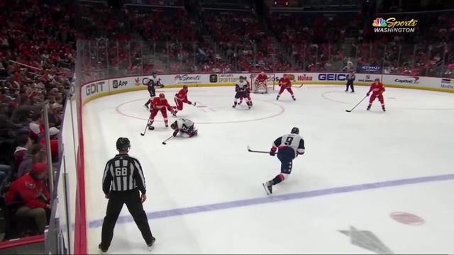 T.J. Oshie took a stick to the face from Dylan Larkin