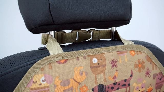 Накидка на спинку сиденья автомобиля из ткани Оксфорд с карманами. Цвет: собаки на беж. Промо-ролик