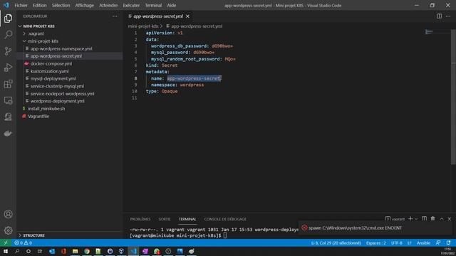 Mini-projet Kubernetes - Déploiement de wordpress avec persistance des données | DevOps