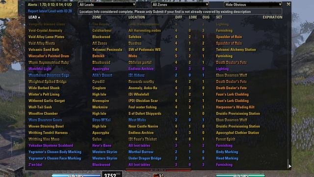 Showcase of ESO addon Display Leads - with location info