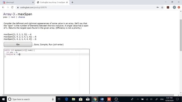 Array-3 maxSpan Java Tutorial  codingbat.com