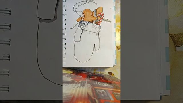 Рисуем новогоднюю варежку маркерами