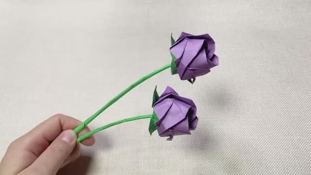 Роза оригами с чашечкой_как сделать розу с чашечкой из одного листа бумаги_