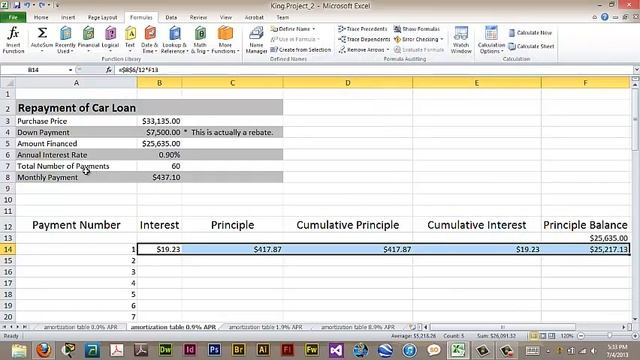 Amortization Tables in Excel for Nissan LEAF 2013