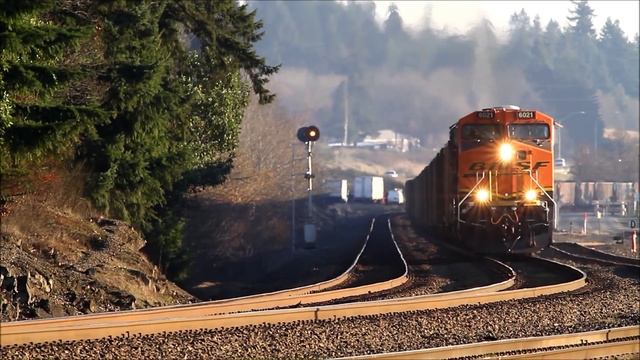 BNSF 6021 with a Powder River coal train @ Kalama, Washington 12-9-11