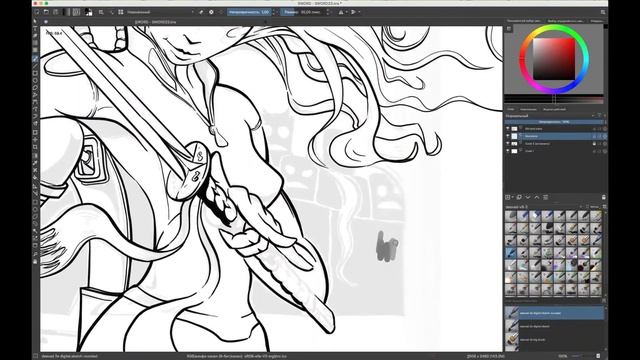 Process drawing in Krita  speed drawing  Robot and girl Digital drawing Line art