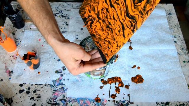 Fluid Art. ОРАНЖЕВЫЙ и ЧЁРНЫЙ!Акриловая заливка два цвета.
