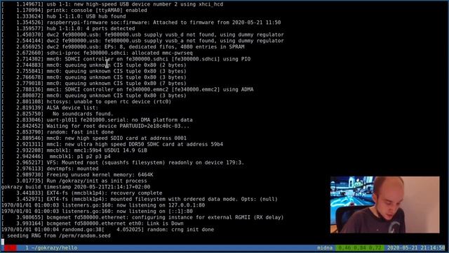 First Go coding stream: gokrazy.org busybox on serial console by default #golang #emacs #linux