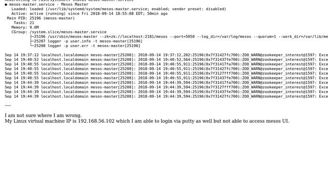 Mesos Master UI not working via URL http://127.0.0.1:5050/
