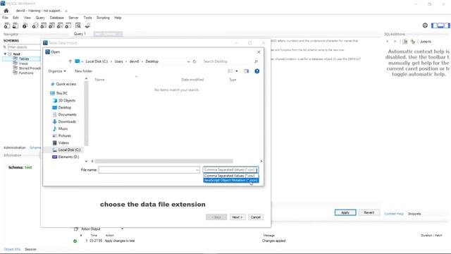 MySQL Workbench : Table Data Export and Import Wizard