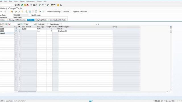 Table Creation in SAP