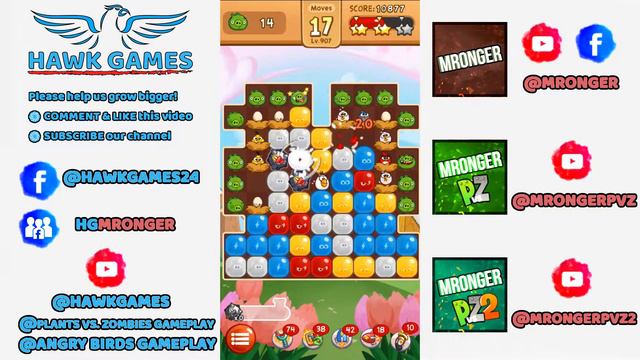 Angry Birds Blast Level 907 - 3 Stars Walkthrough, No Boosters