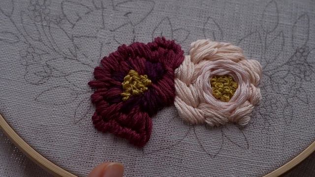 Embroidery for beginners. "Garden roses and burgundy dahlia" pattern