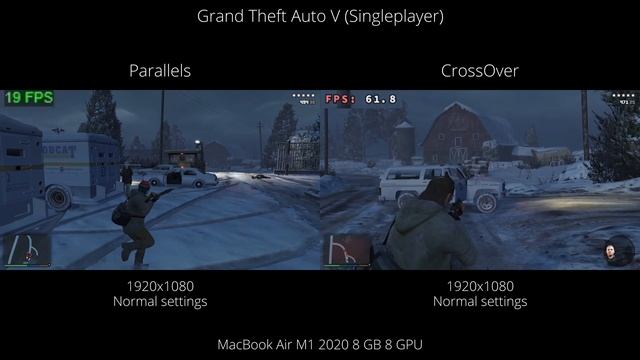 Grand Theft Auto V - Parallels vs CrossOver - M1 Mac, MacBook Air 2020