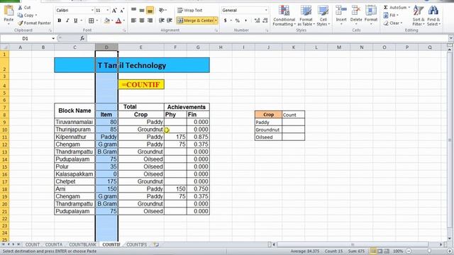 Excel 5 Count types Formula Excel in Tamil