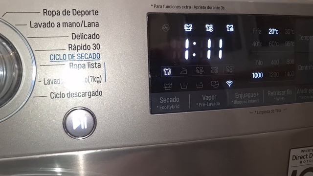 Programa De Lavado Y Secado Lavasecarropa LG Inverter Modelo WD11VBS6