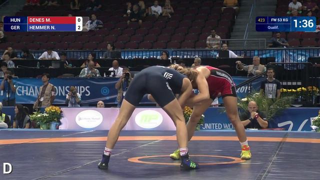 Qual. FW - 53 kg: N. HEMMER (GER) df. M. DENES (HUN) by FALL, 8-0