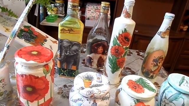 обзор бутылок и баночек в технике декупаж