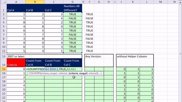 Excel Magic Trick 862: Count Numbers In Column, But Only If Number Is Not Repeated In Row