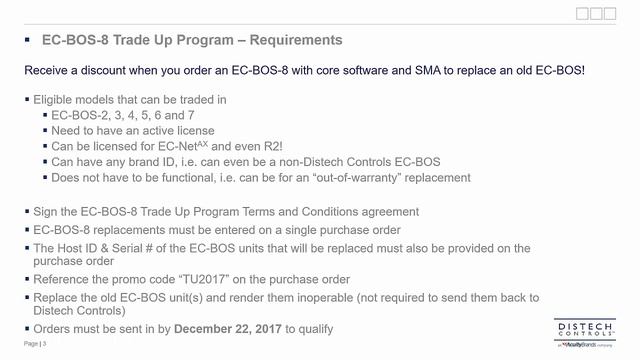 Distech Controls EC-BOS 8 Trade Up Program