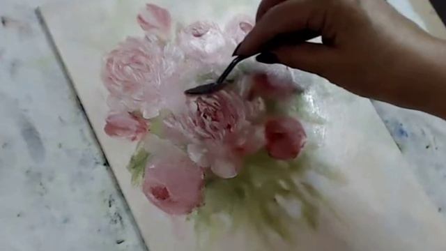 Живопись. Пионы мастихином, процесс.