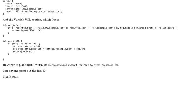 Redirect HTTP to HTTPS using Varnish 4.1