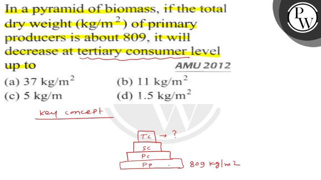 In a pyramid of biomass, if the total dry weight (kg / m^2) of primary producers is about 809 , i..