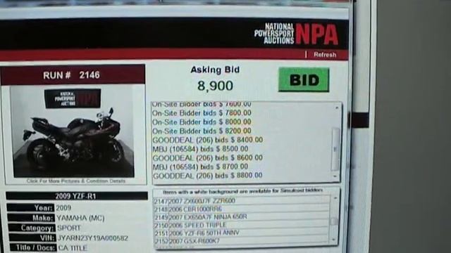 МОТОЦИКЛЫ  ИЗ АМЕРИКИ  2009 Yamaha YZF R1 АУКЦИОН NPA San Diego 08. 06. 10.