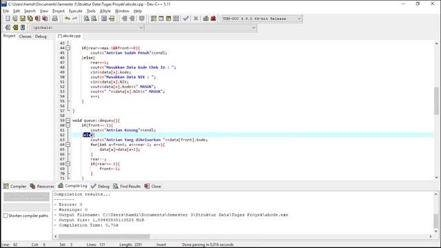 Implementaion of Queue for airportairplane check-in With Dynamic Array  Tim 05