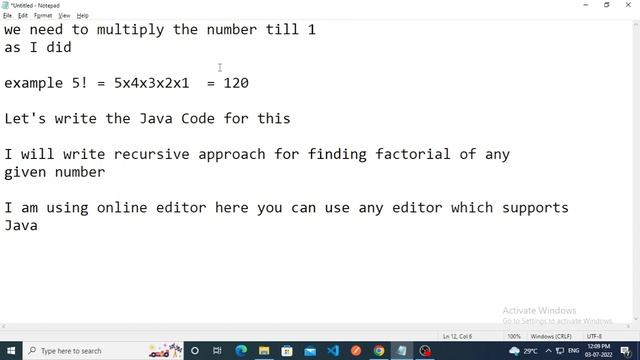 1.Factorial of a number using Recursion(Java) #java #factorial #interview